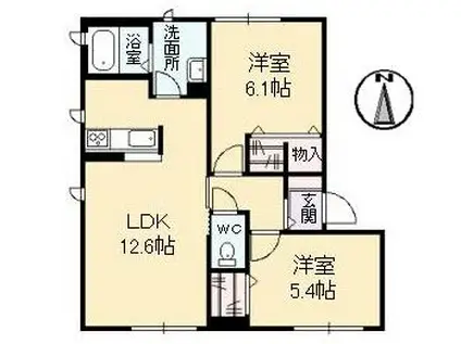 ラフィーヌ B(2LDK/1階)の間取り写真