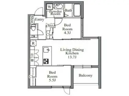 グランパセオ西麻布(2LDK/3階)の間取り写真