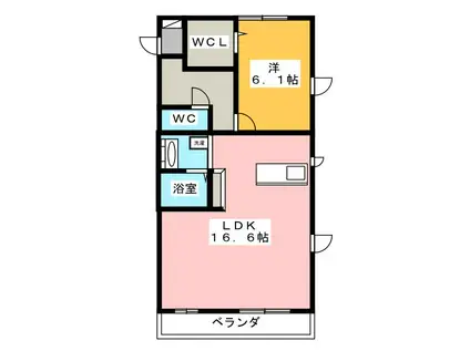 メリーコート(1LDK/2階)の間取り写真
