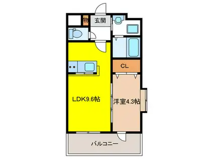 ラシュール・イン大橋II(1LDK/8階)の間取り写真