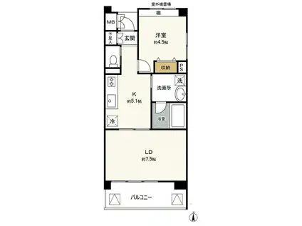 パンノワール榴岡(1LDK/5階)の間取り写真