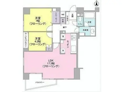 シーダム千駄木(2LDK/4階)の間取り写真