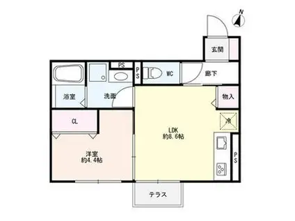 スカイコート(1LDK/2階)の間取り写真