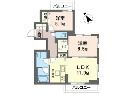 デューウッド C(2LDK/1階)の間取り写真
