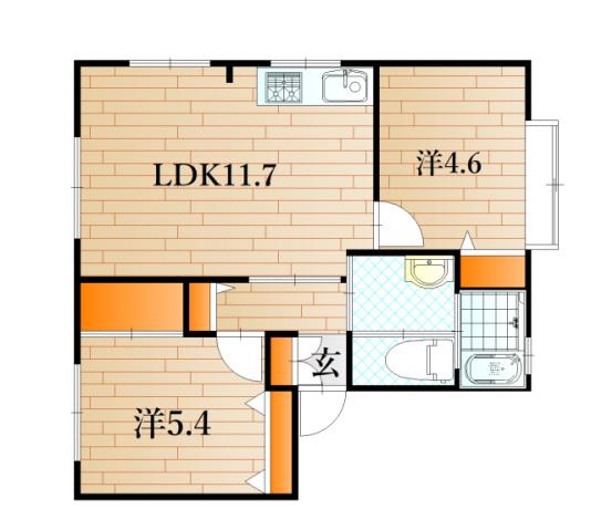 ディアス33 B棟(2LDK/1階)の間取り写真