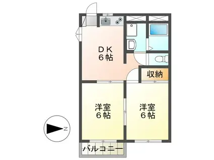 ISグランデ北野(2DK/1階)の間取り写真