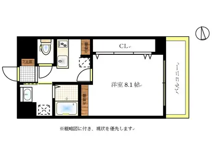 アロウル東古松(1K/6階)の間取り写真