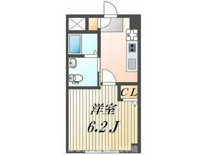 PLUMAS四つ木(1K/4階)の間取り写真