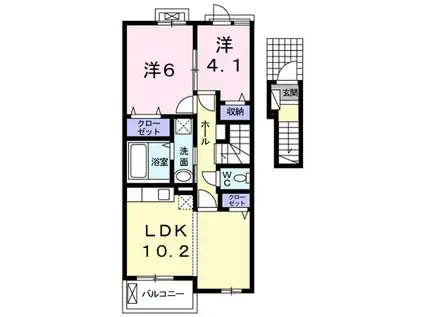 シャルム一条(2LDK/2階)の間取り写真
