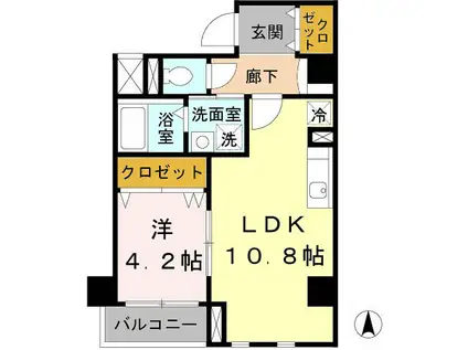 WELL BEAR新神戸(1LDK/7階)の間取り写真