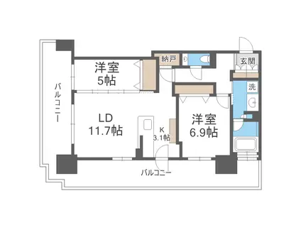 プレミスト札幌ターミナルタワー(2LDK/9階)の間取り写真