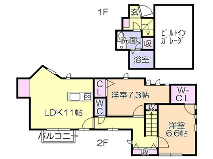 キャッスルウォールカーサ(2LDK/1階)の間取り写真