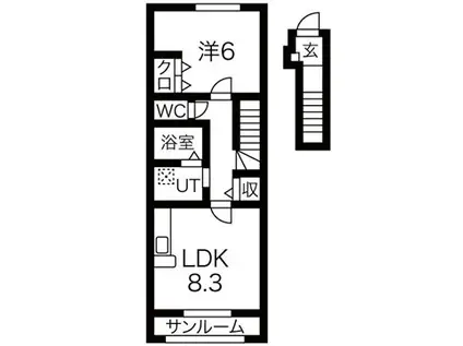 ブライトコート松が岬(1LDK/2階)の間取り写真