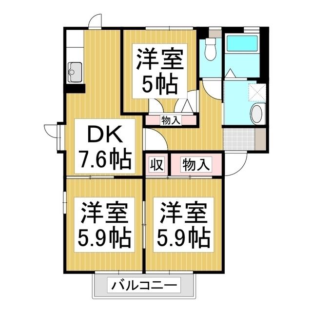 ディアスハル(3DK/1階)の間取り写真