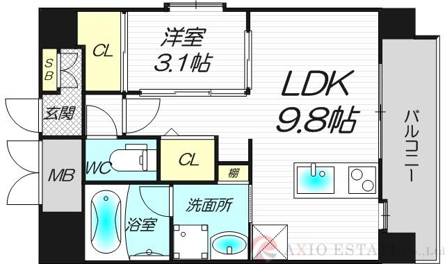 エル・セレーノ新大阪北(1LDK/9階)の間取り写真