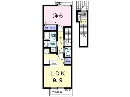 ライフサニー浅川B(1LDK/2階)の間取り写真