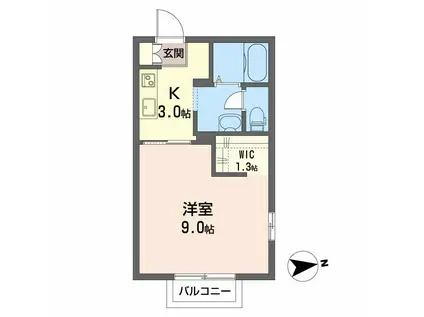 ルクエンス小田原B(1K/1階)の間取り写真