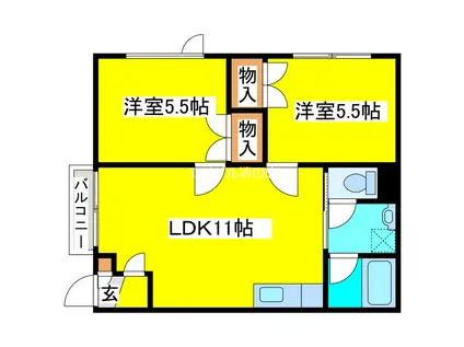 ノースシェービ(2LDK/2階)の間取り写真