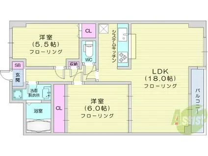 スプリングマンション高瀬(2LDK/4階)の間取り写真