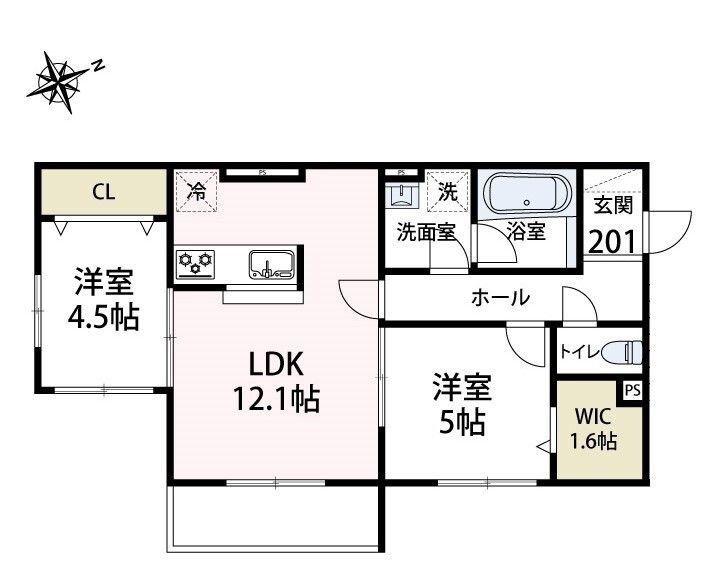 ルガロノイエス(2LDK/2階)の間取り写真
