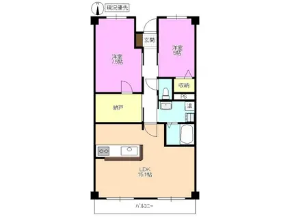 TWINマンション 東和(2LDK/6階)の間取り写真