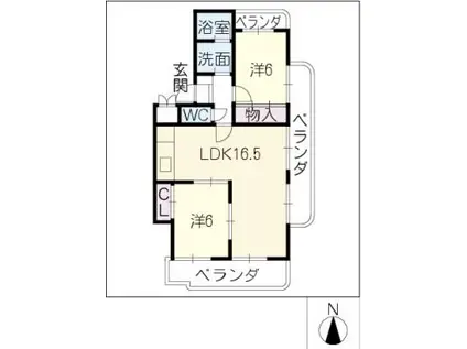 ユーハイツ平針II(2LDK/3階)の間取り写真