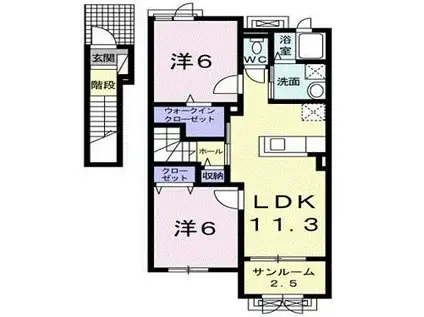 モンテロッソ アルマーレC(2LDK/2階)の間取り写真