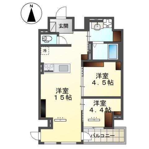 宇都宮市東宿郷 マンション工事(2LDK/2階)の間取り写真