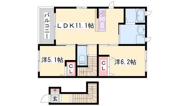 レジデンス永尾(2LDK/2階)の間取り写真