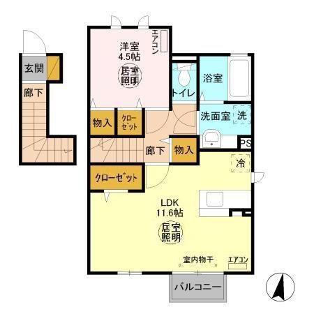 大黒屋 十弐番館(1LDK/2階)の間取り写真