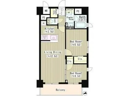 オークステージ武蔵野(2LDK/3階)の間取り写真