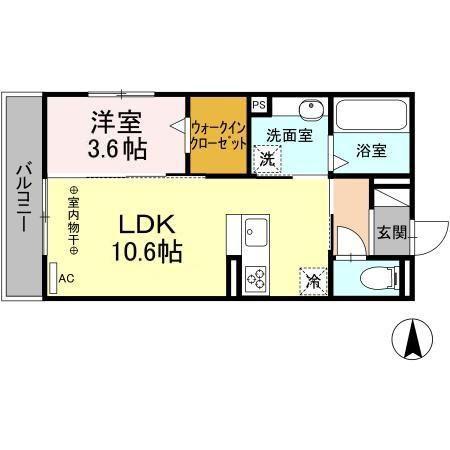 D-ROOM六条福寿町(1LDK/2階)の間取り写真