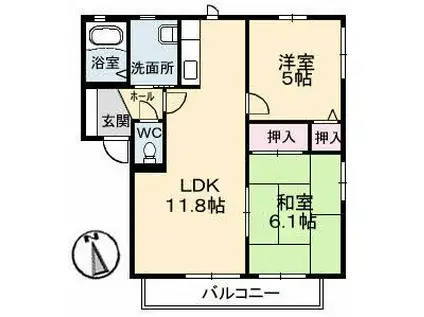 サントーク綾羅木(2LDK/1階)の間取り写真