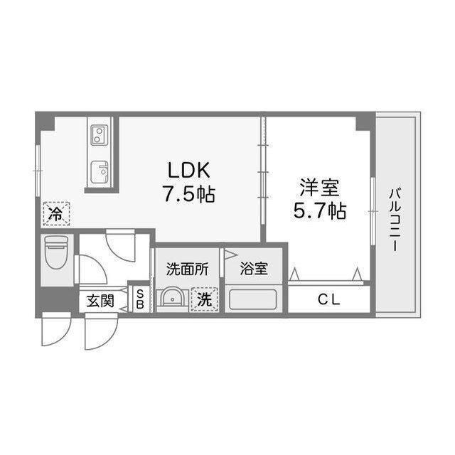 シロハイヌ西難波(1LDK/1階)の間取り写真