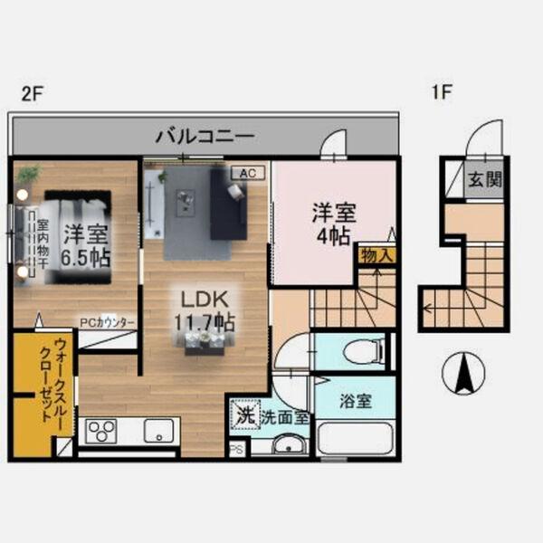インカウンター(2LDK/2階)の間取り写真