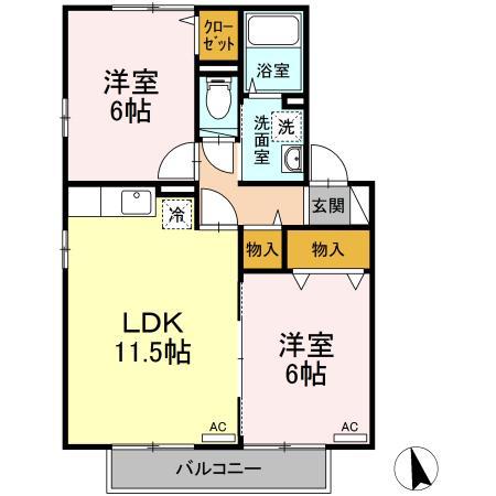 リナウル鵠沼(2LDK/2階)の間取り写真