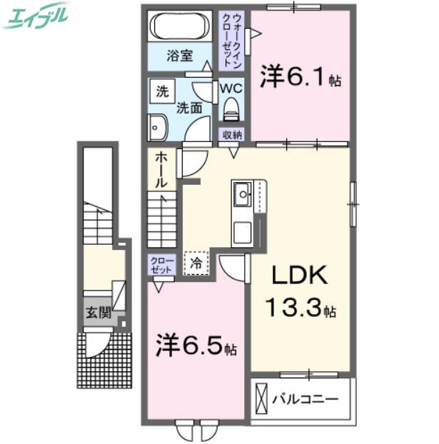 エスポワール昴A(2LDK/2階)の間取り写真