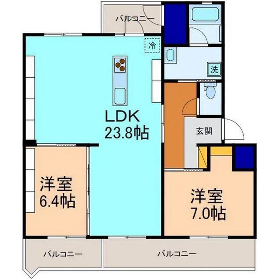 アクアルーチェ犬島(2LDK/2階)の間取り写真
