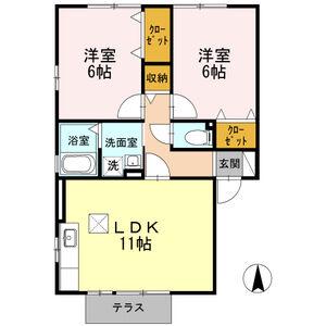 セジュールかすみA棟(2LDK/1階)の間取り写真