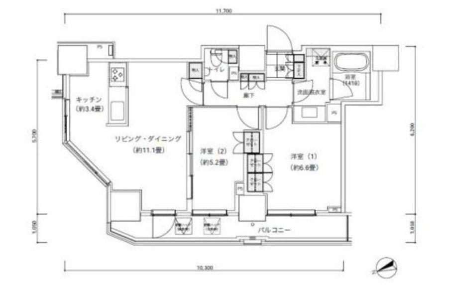 パークキューブ愛宕山タワー(2LDK/9階)の間取り写真