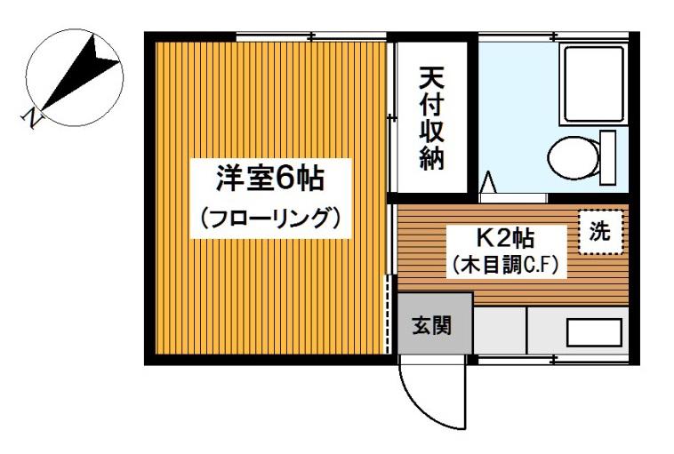 Kハイツ2号棟(1K/1階)の間取り写真