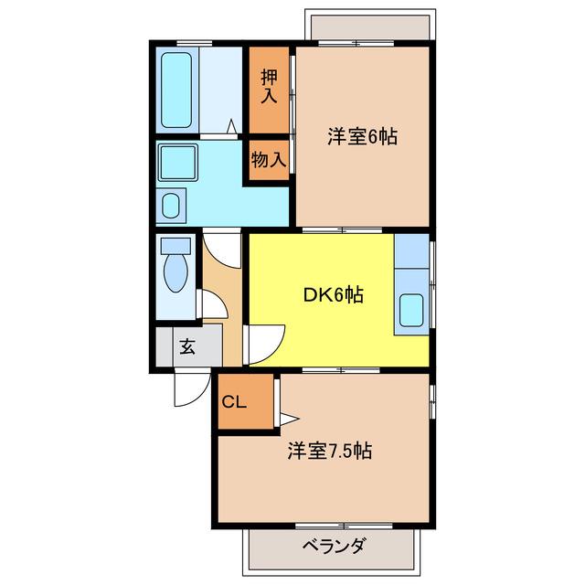 ヴィルヌーブ(2DK/2階)の間取り写真