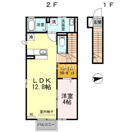 プリムヴェール(1LDK/2階)の間取り写真
