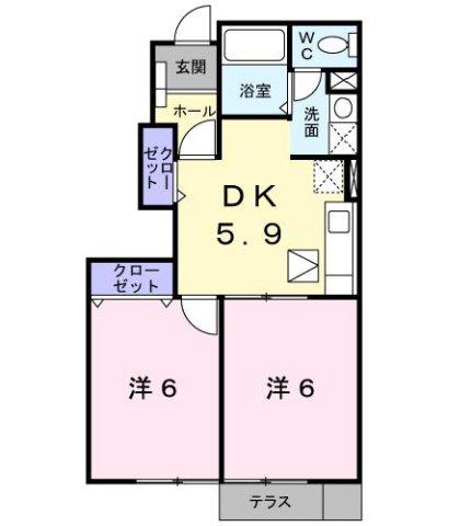 ホーリスト(2DK/1階)の間取り写真