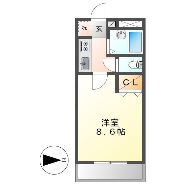 エステート山下(1K/2階)の間取り写真