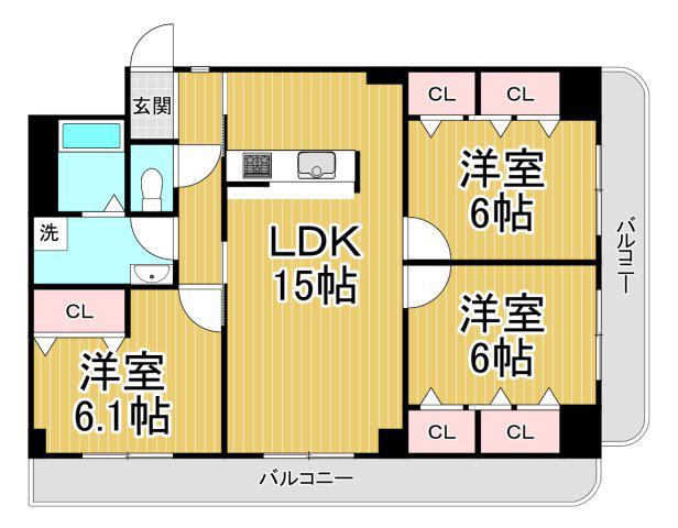 ハビタットセレッソ3(3LDK/1階)の間取り写真