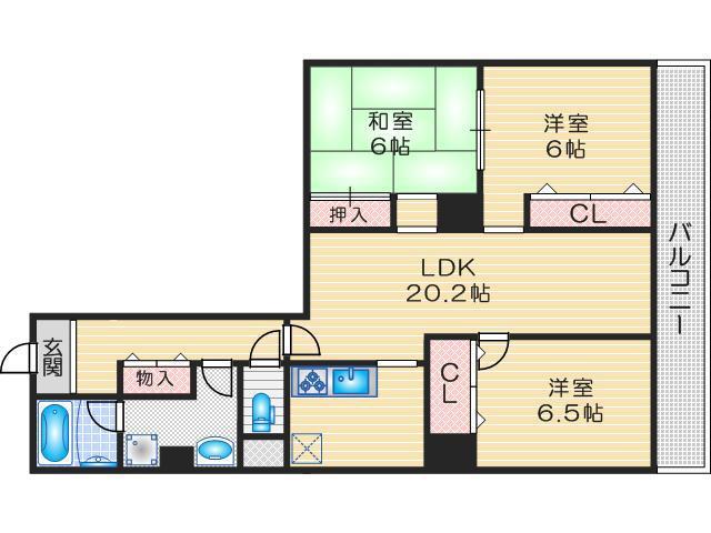 ドミール千里(3LDK/3階)の間取り写真