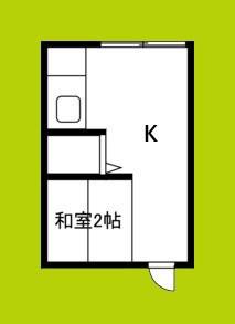孔雀ハウス(ワンルーム/2階)の間取り写真