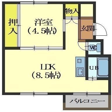 ビレッジハウス函館1号棟(1LDK/4階)の間取り写真