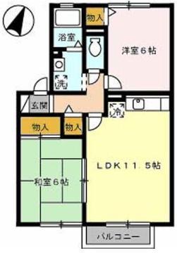 セジュールアサヒB(2LDK/2階)の間取り写真